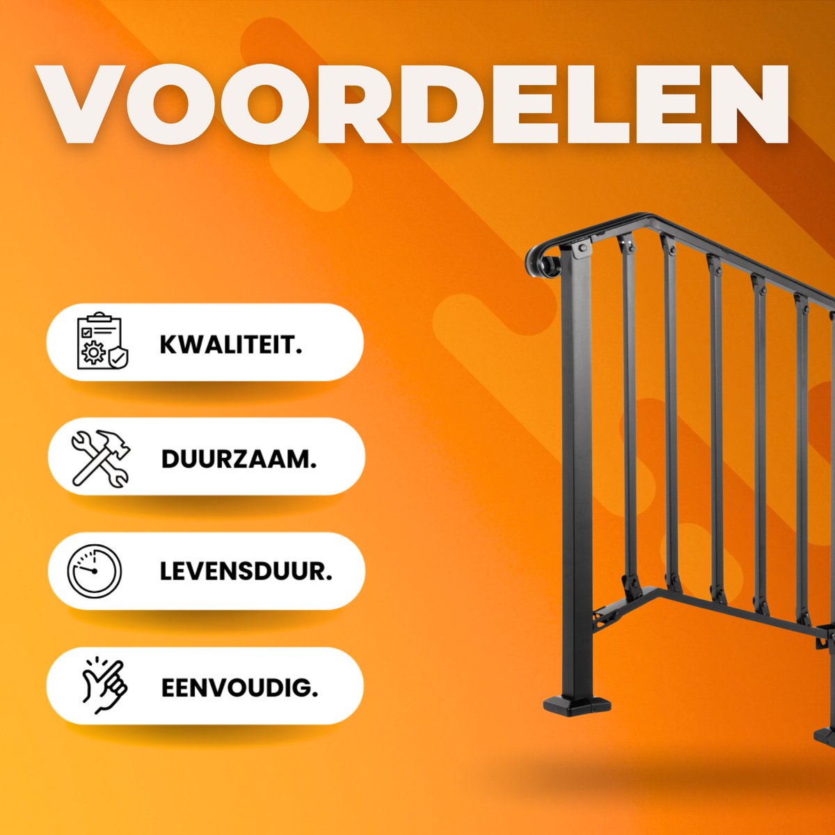Trapleuning voor 2-3 tredes - Balustrade - Houders - Leuningen voor Trappen - Staal - Met trapleuninghouders - 37cm