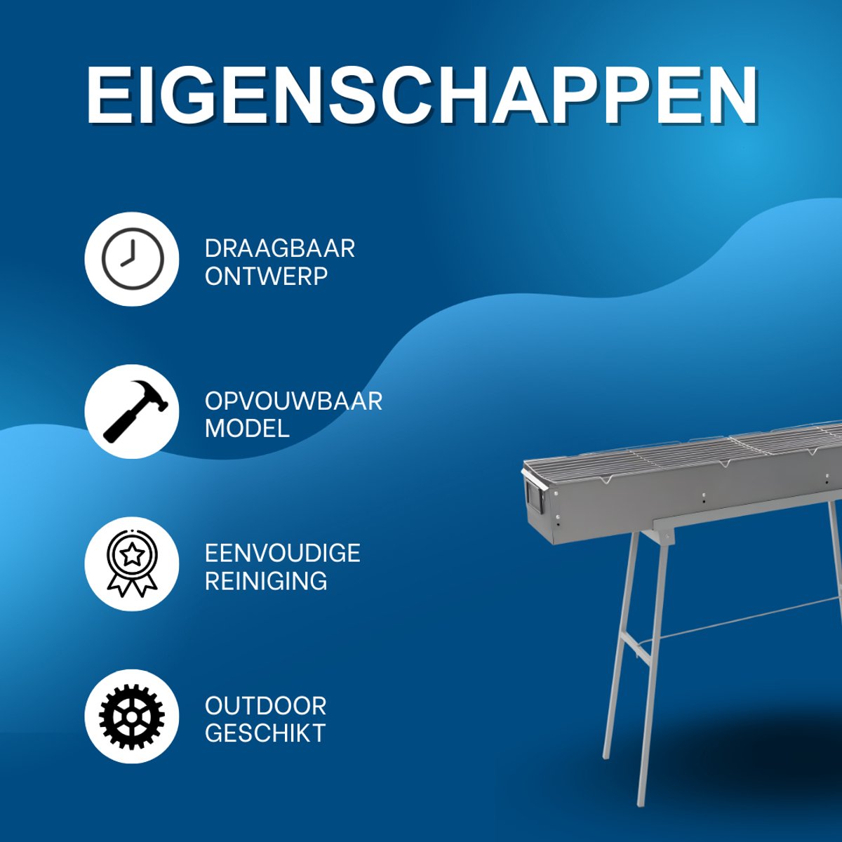 BBQ-grill - Voor camping - Draagbare, opvouwbare houtskoolgrill - Grijs - 100*18*13cm