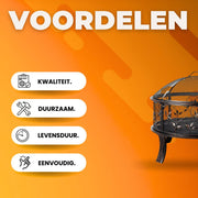 Vuurkorf Valora met vonkenbeschermer - Tuinbarbecue - Vuurschaal - Terrashaard - Rookbarbecue - Voor Buiten BBQ - Voor tuin, terras en winterverwarming - Retro tuinhaard inclusief poker- en houtskoolrooster - Ø71 cm