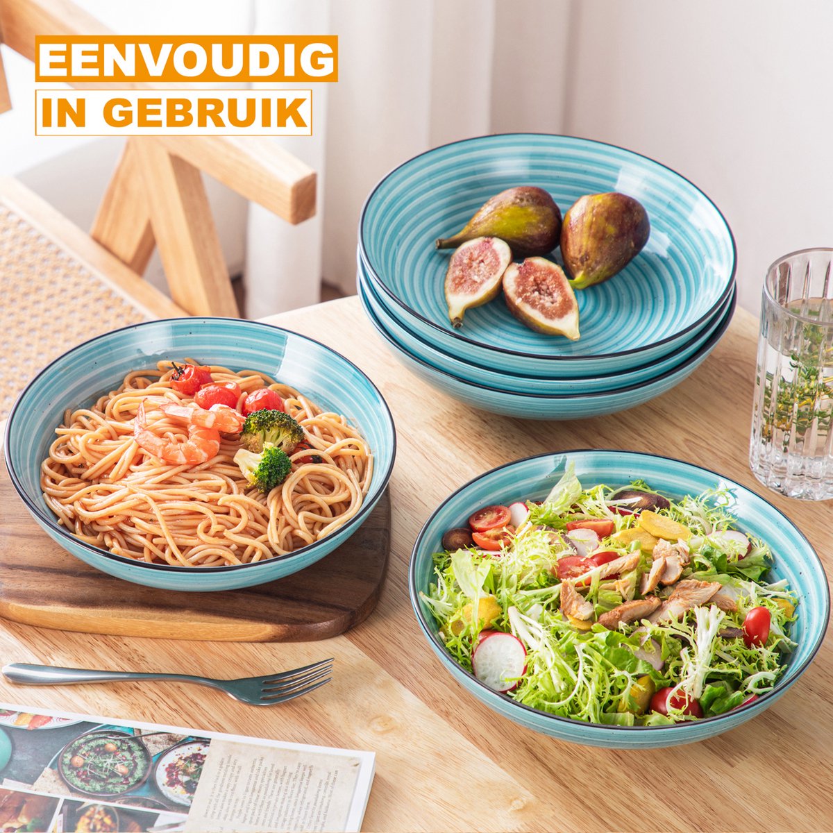 Tida Serviesset - 6 delig - 6 persoons - Blauw - Dinerborden - Bordenset - Diepe borden - Ontbijtborden - Servies - Keukenservies