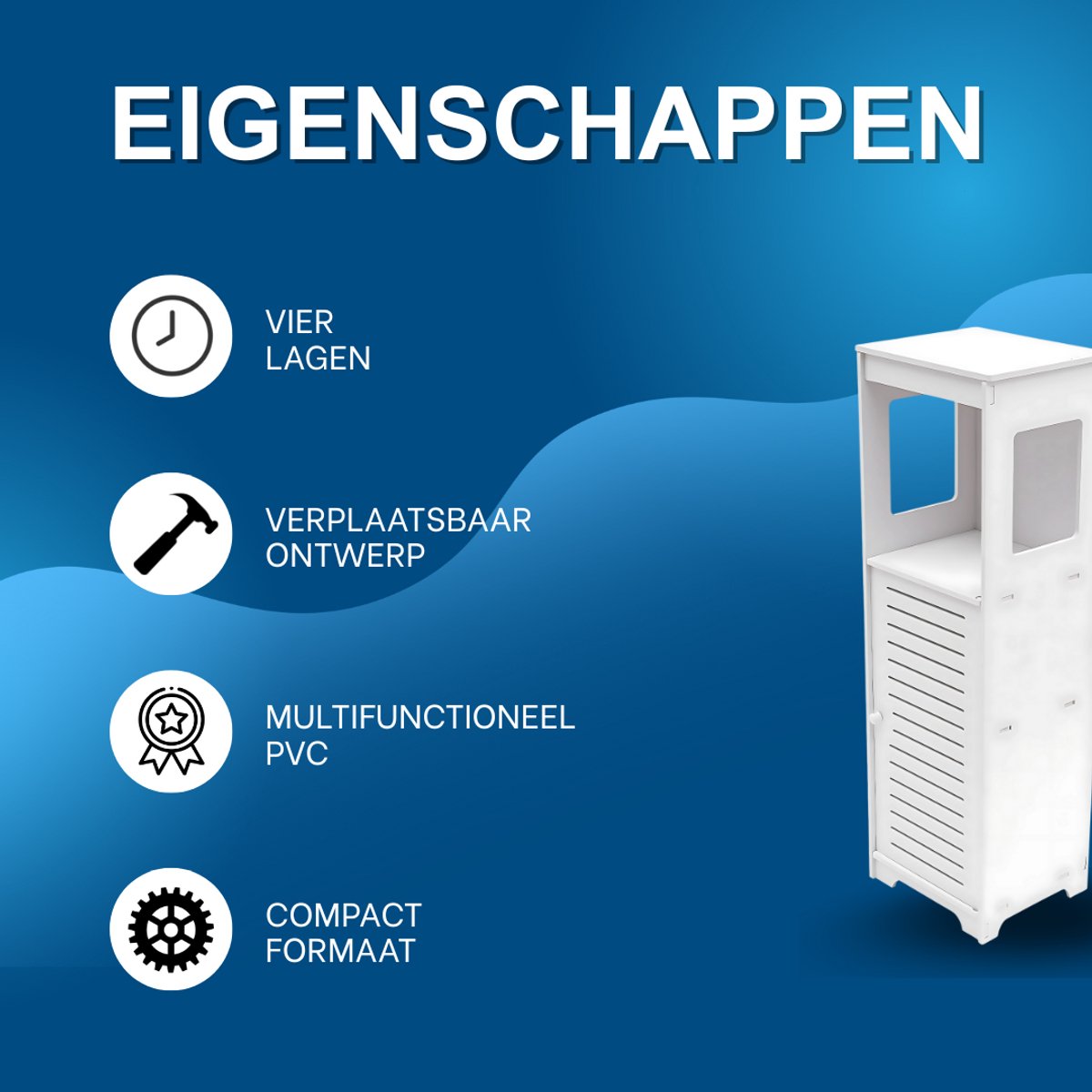 Badkameropbergkast Nevo - Opbergkast - Badkamermeubel - 4-Laags - 90cm