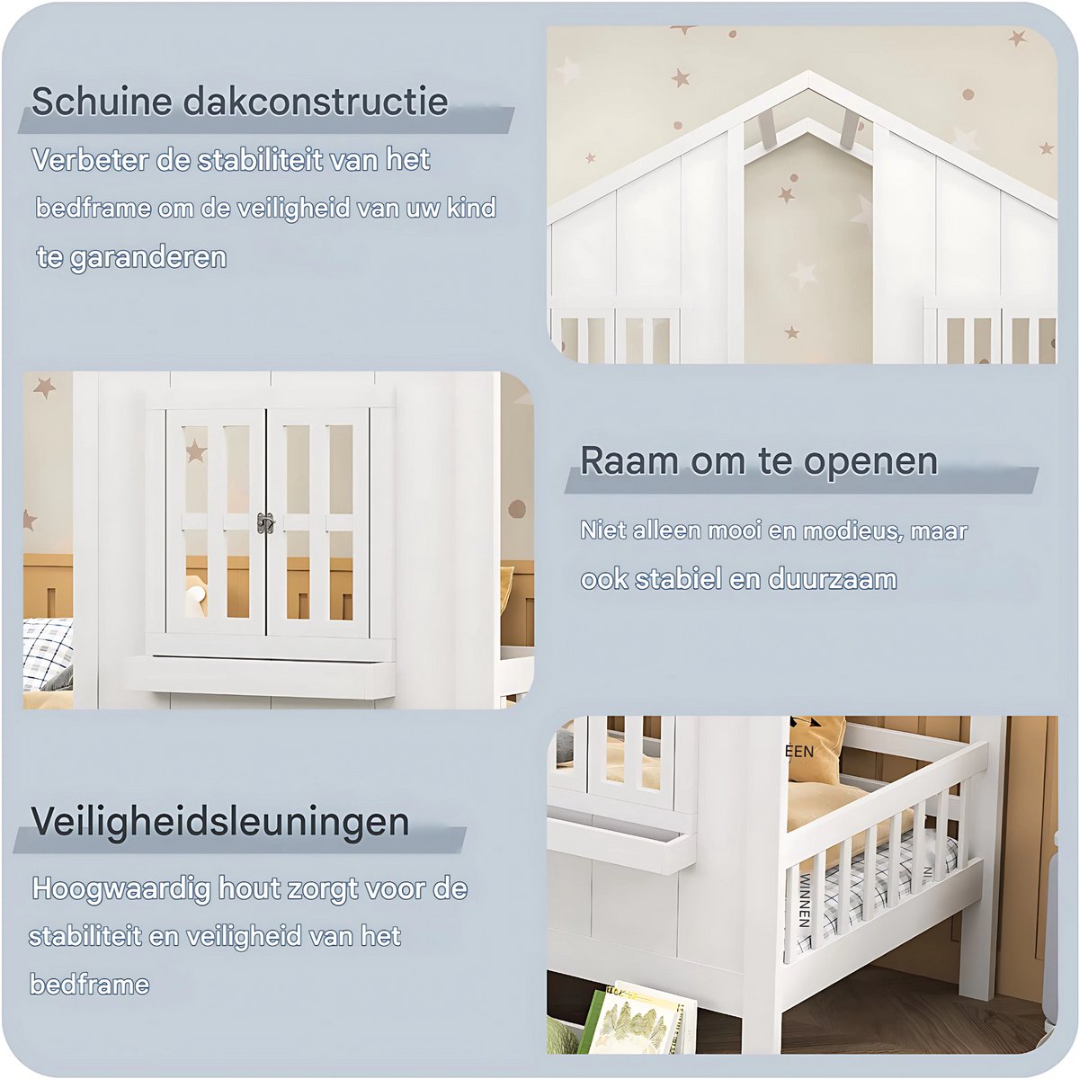 Kinderbed 90x200 cm - Met 2 lades - Huisbed - Voor Kinderen - Peuterbed - Met lattenbodem - Zonder matras