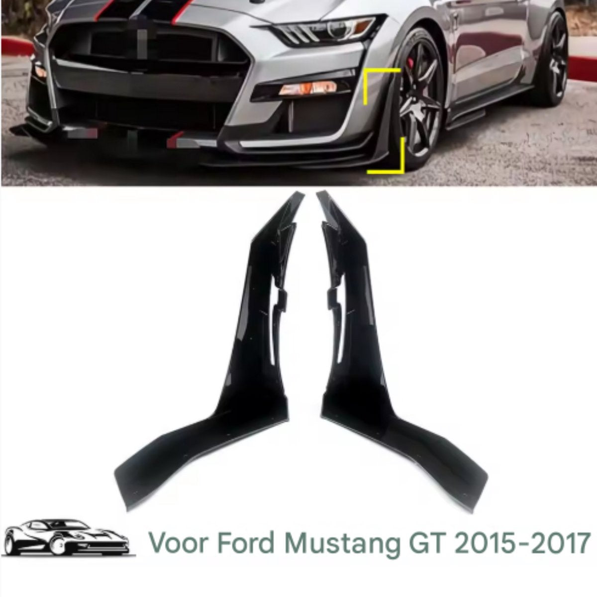Voorbumper Hoek Winglet Splitters - Voor Ford Mustang GT500 (2015-2022) - Glanzend Zwart
