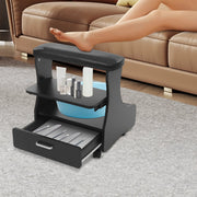 Pedicure Voetsteun - Voetenbank - Pedicure stoel - Voor Thuisgebruik en Schoonheidssalons - 3-Lagen met Lade en Wielen - PU Lederen - Zwart