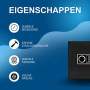 Beveiligingskluis – Kluis - Voor geld, contant geld en waardevolle spullen – Digitale kluis met sleutel en code – Zwart