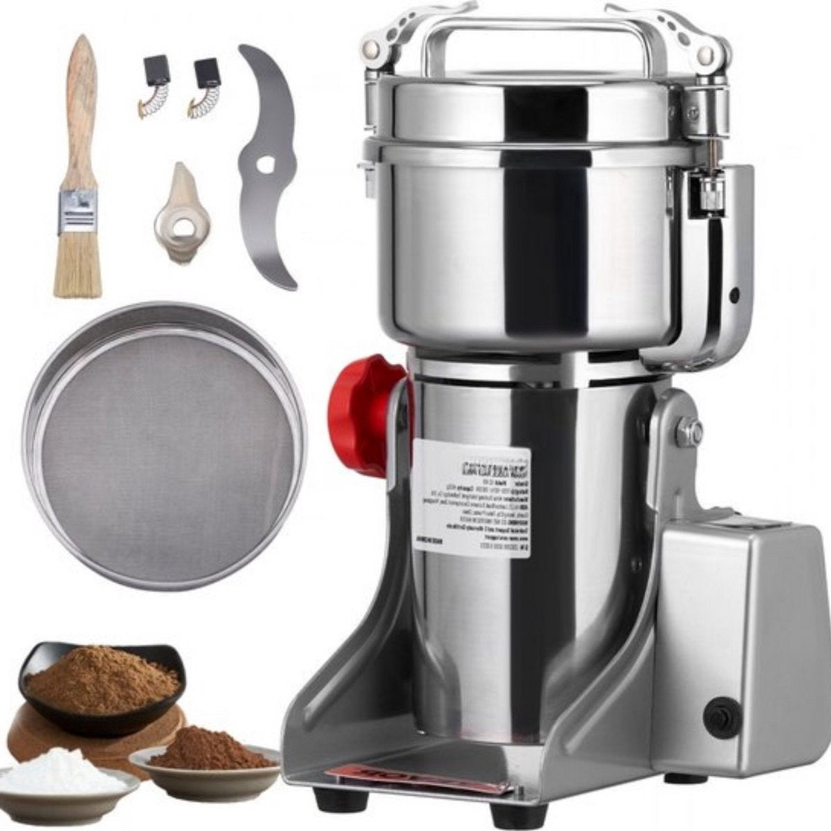 Elektrische graanmolen - Kruidenmolen - Kruiden maler - Spice grinder - RVS - 3750W - 1000gr