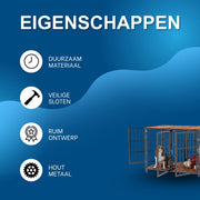Hondenbench - Hondenkrat - Hondenkennel - Hoekvormig - Hondenhok - Voor Kleine & Middelgrote Honden - Walnoot - 90x62x68.5cm