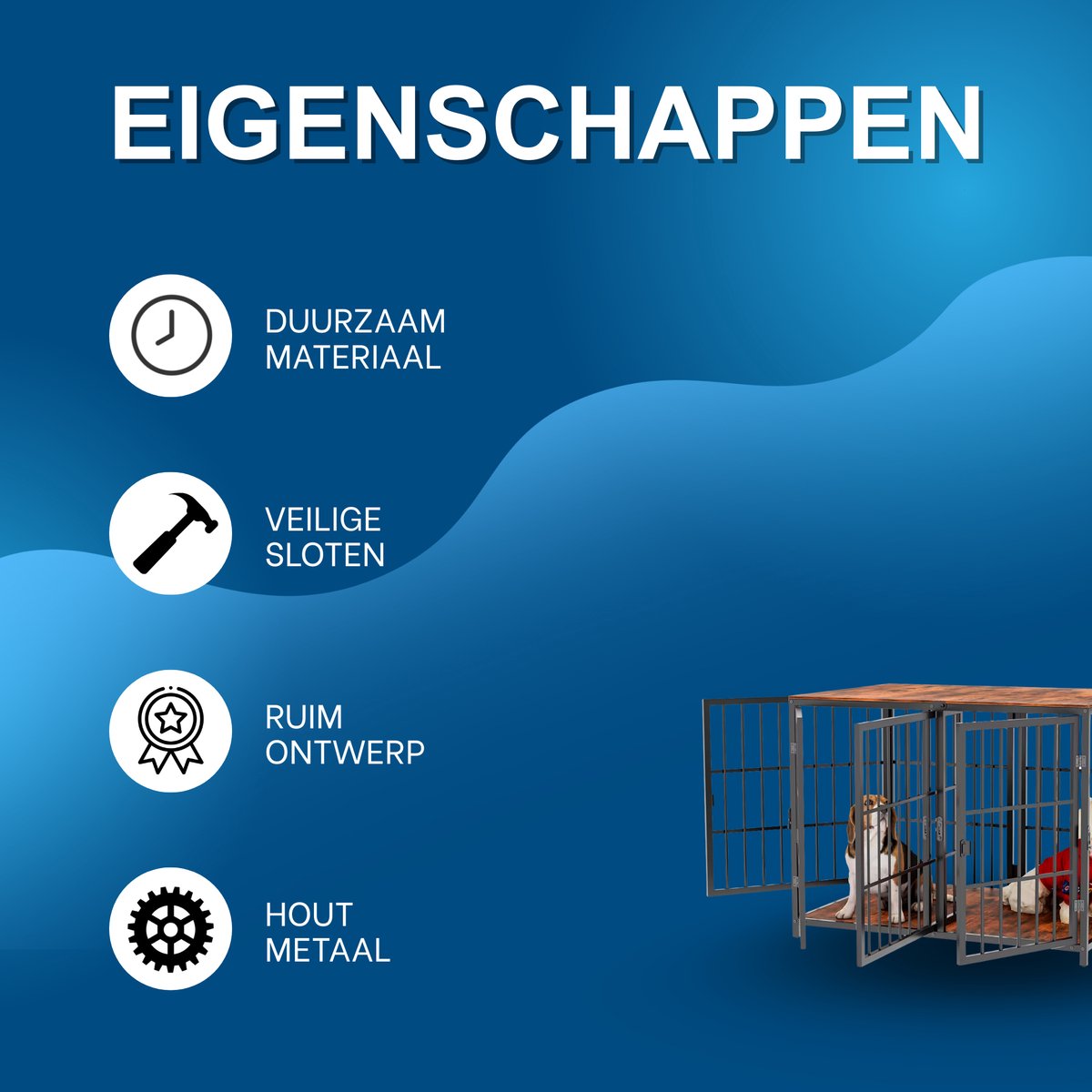 Hondenbench - Hondenkrat - Hondenkennel - Hoekvormig - Hondenhok - Voor Kleine & Middelgrote Honden - Walnoot - 90x62x68.5cm