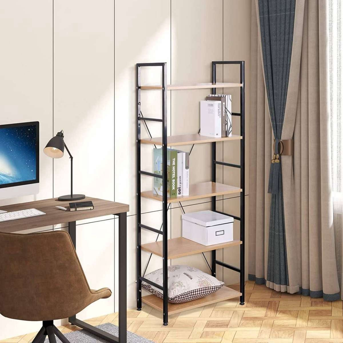 Bolt Edge Boekenkast - Industrieel - Zwart/Oak - 5 lagen - 60x28x148cm