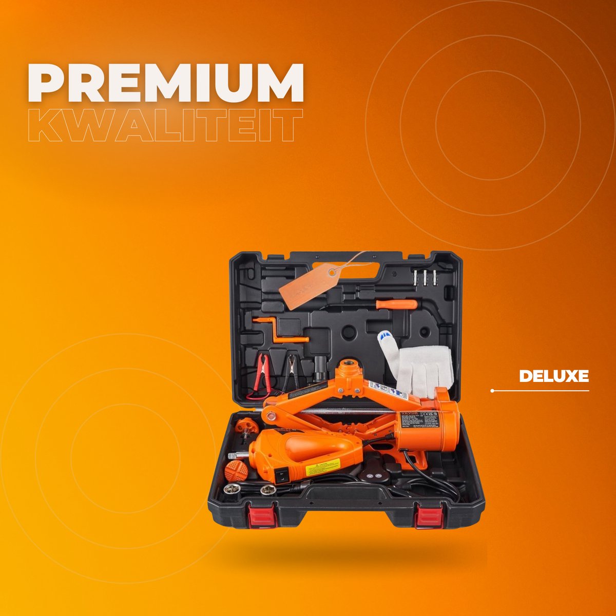 Draagbare Autokrik - Complete set - Elektrisch en Handmatig auto krik - Schaarkrik - Assteunen - Garage krik - 17-42mm - Oranje