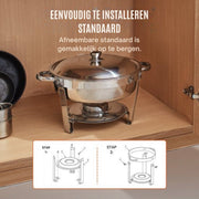 Buffetwarmer - Warmhoudplaat elektrisch - Voedselverwarmer - Chafing dish - Warmhoudbakken - RVS Set - 5,38L - 4-delig Ronde Container