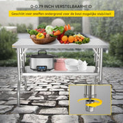 RVS Werktafel - Werkbank - 1220x610x850 mm - Keuken- of Garagegebruik