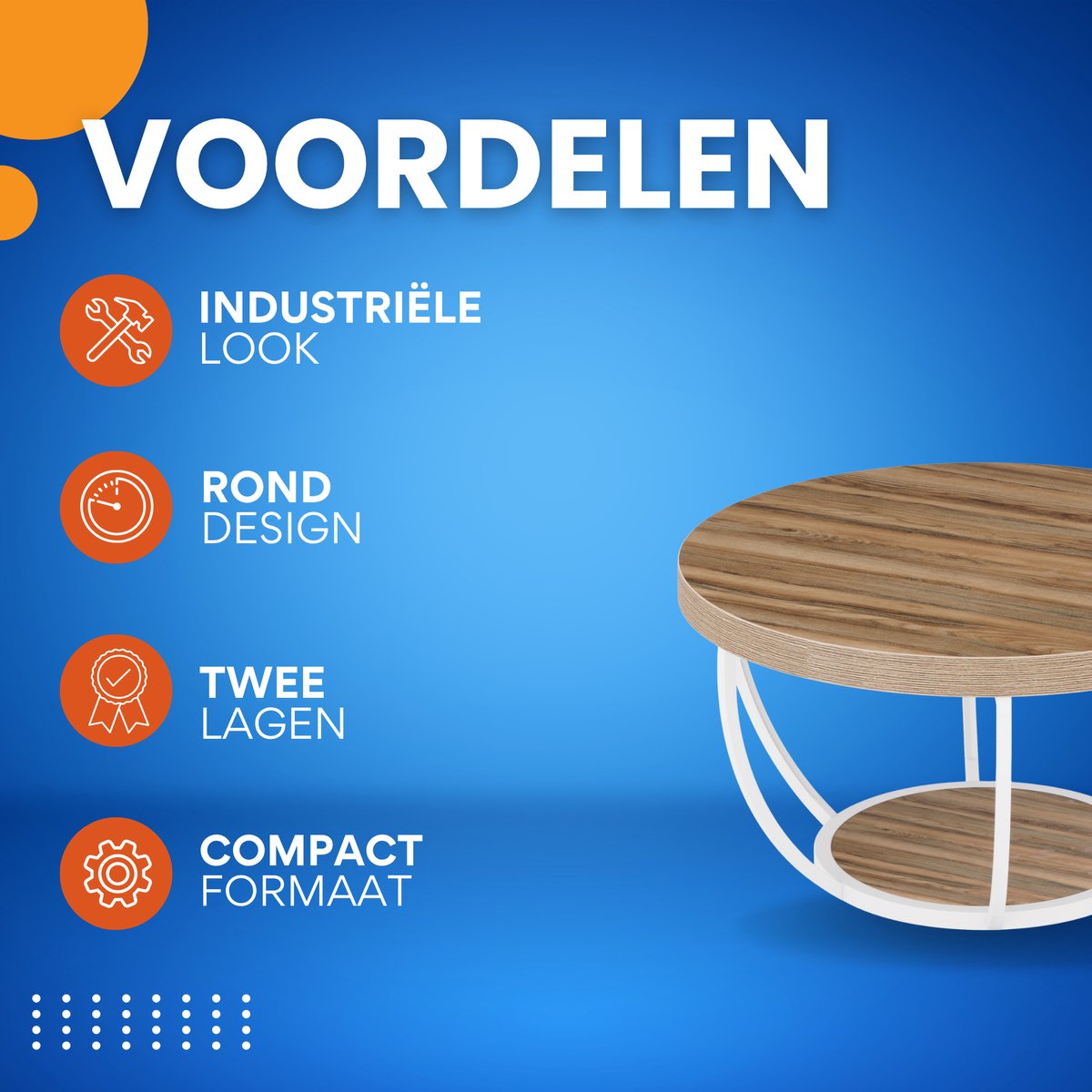Salontafel Marina - Rond - Modern - Voor woonkamer - Bijzettafel - 95cm - Grijs