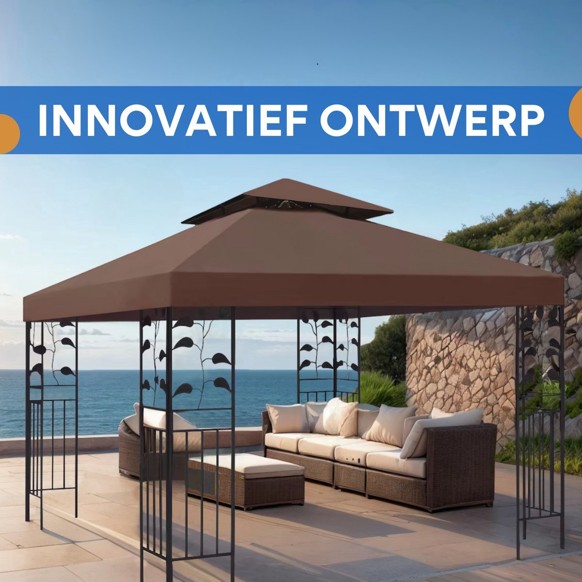 Opulence Partytent dak bruin - 3x3m doek - Tentdoek - Vervangend dak voor tent - Paviljoen - Waterdicht