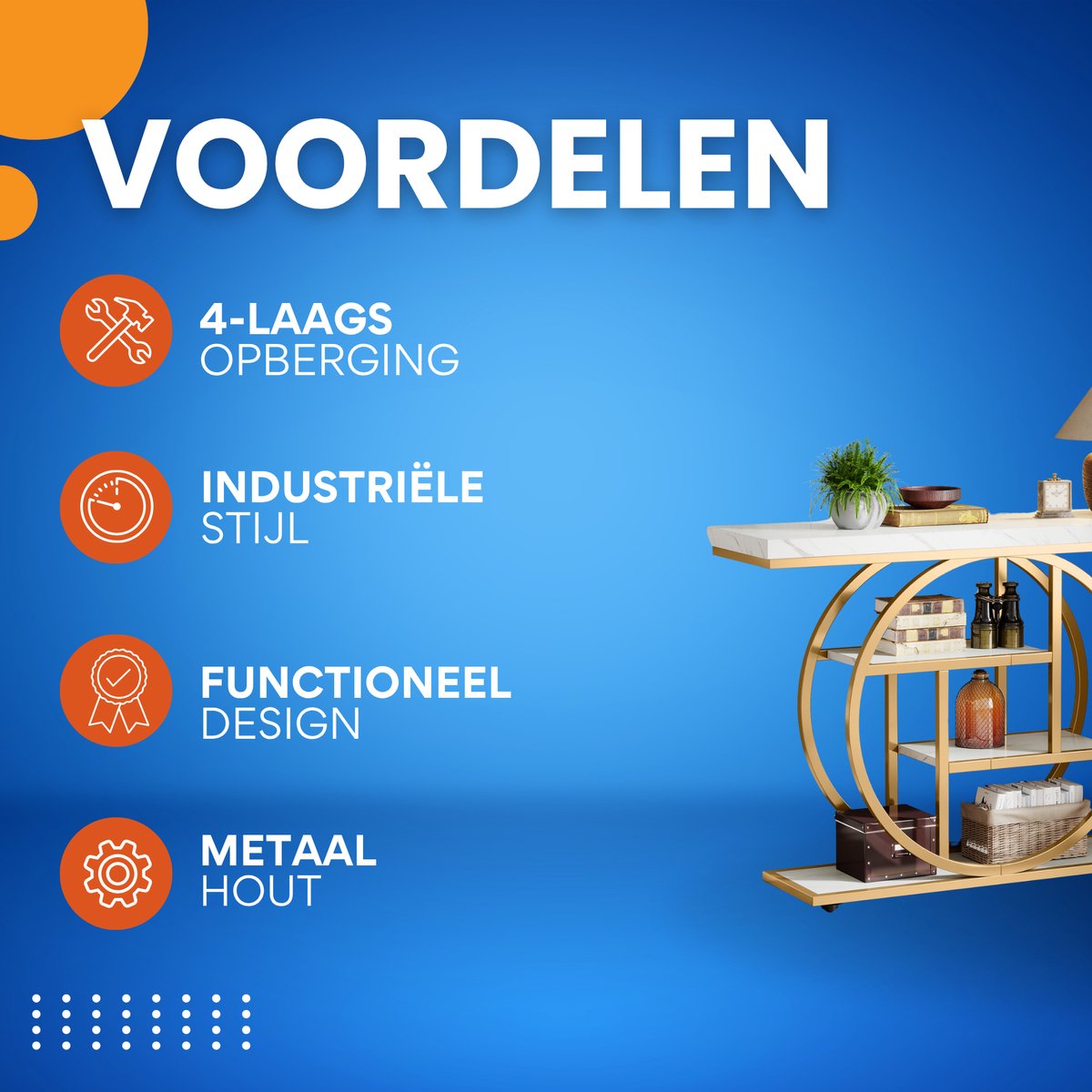 Consoletafel Novio - Sidetafel - Wandtafel - Haltafel - Goud/Wit - Voor Hal of woonkamer of Gang - 105x30x80 cm
