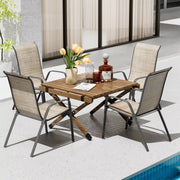 Metalen Buitenstoelenset - Tuinstoelen - Tuintafel stoelen - Stapelbare Terrasstoelen van Textilene - Set van 4, Max. Belastbaarheid 150 kg - Bruin