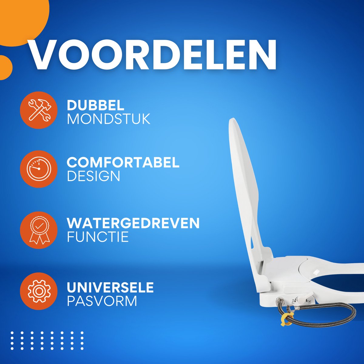 Niet-Elektrische Bidettoiletbril - Voor Achter Wassen - Wit, D-vormig en Comfortabel - Dubbel Mondstuk - Voor Langwerpige Toiletten