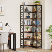 Boekenkast met 7 Lagen - Hoekkast - Bruin - Hoekrek - Voor Woonkamer, Slaapkamer of Kantoor