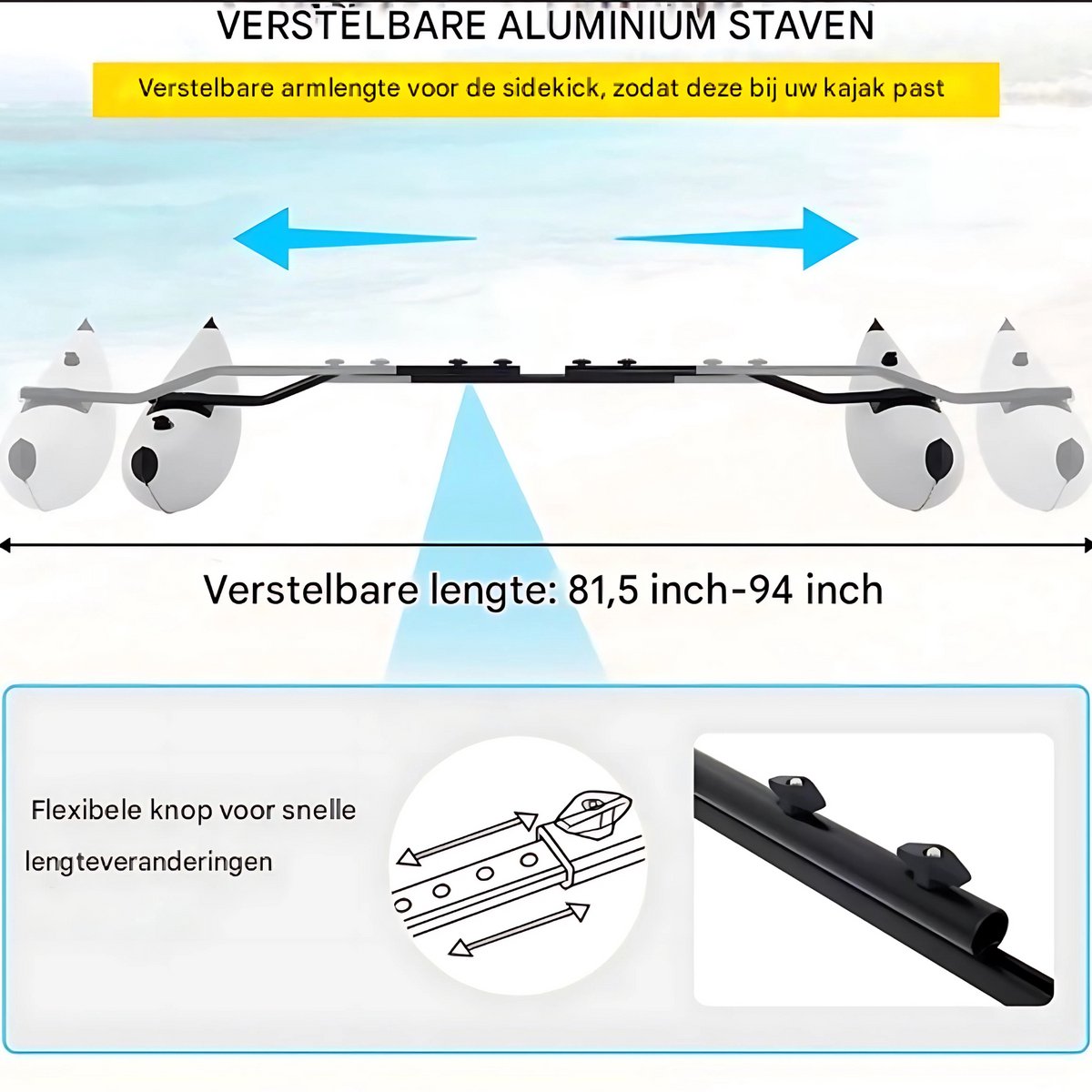 Kajak Outrigger - Stabilisator Roeiboot - 90x36cm - Luchtkajak - Witwaterkajak Accessoire