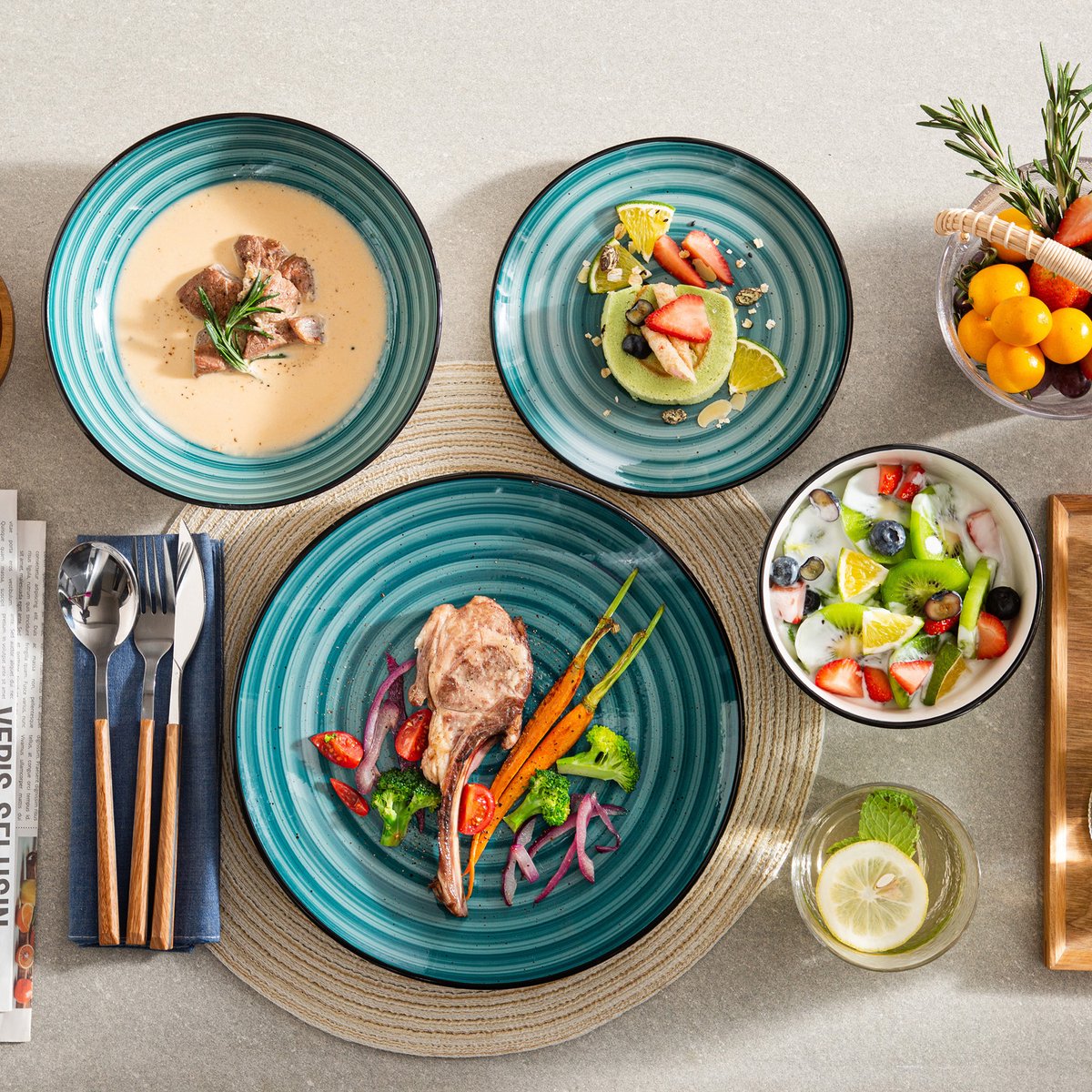 Royal Bordenset – 6 persoons – 24 delig – Groen Keramisch – Dinerborden – Breakfast Plates