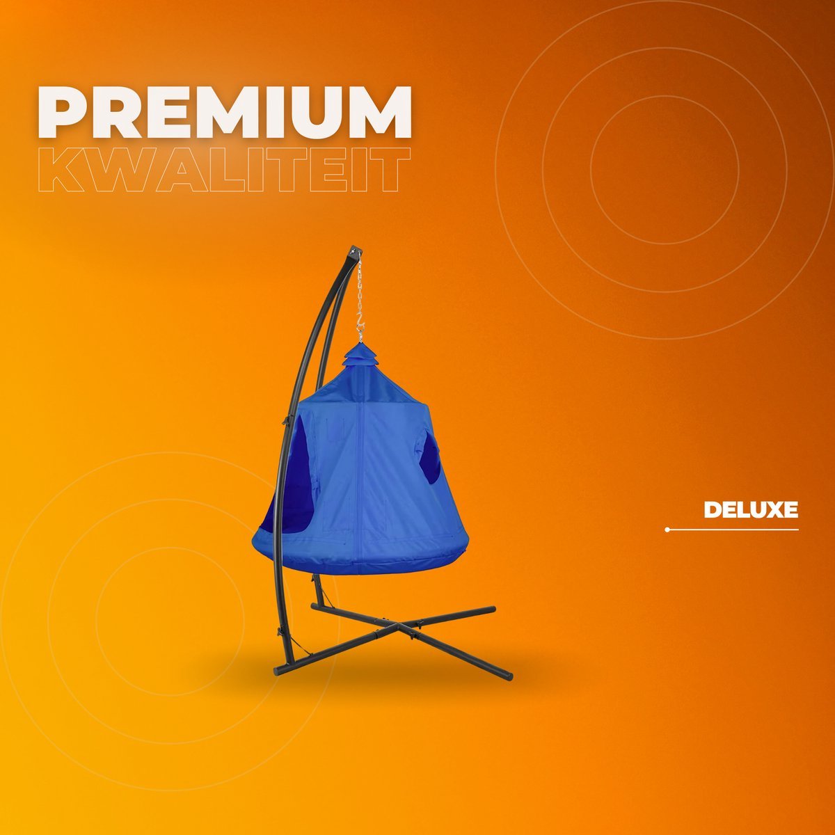 Egg hangstoel Zyrell - Voor kinderen - Hangmat X-standaard - met Boomentent - Speeltent Binnen en Buiten - Egg chair cocoon - Metalen Schommelstoel - Blauw