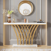 Consoletafel Novio - Goud - Sidetafel - Wandtafel - Haltafel - Zwart - Woonkamer - Wit Marmerlook