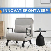 3-in-1 Slaapbank - Voor Appartement of Slaapzaal - Verstelbare Klapstoel met Afneembaar Kussen - Logeerbed van Linnen - Color: Lightgrey-Eenzitter