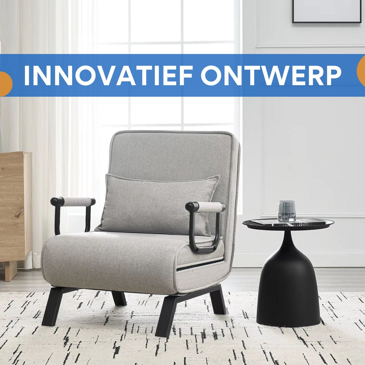 3-in-1 Slaapbank - Voor Appartement of Slaapzaal - Verstelbare Klapstoel met Afneembaar Kussen - Logeerbed van Linnen - Color: Lightgrey-Eenzitter