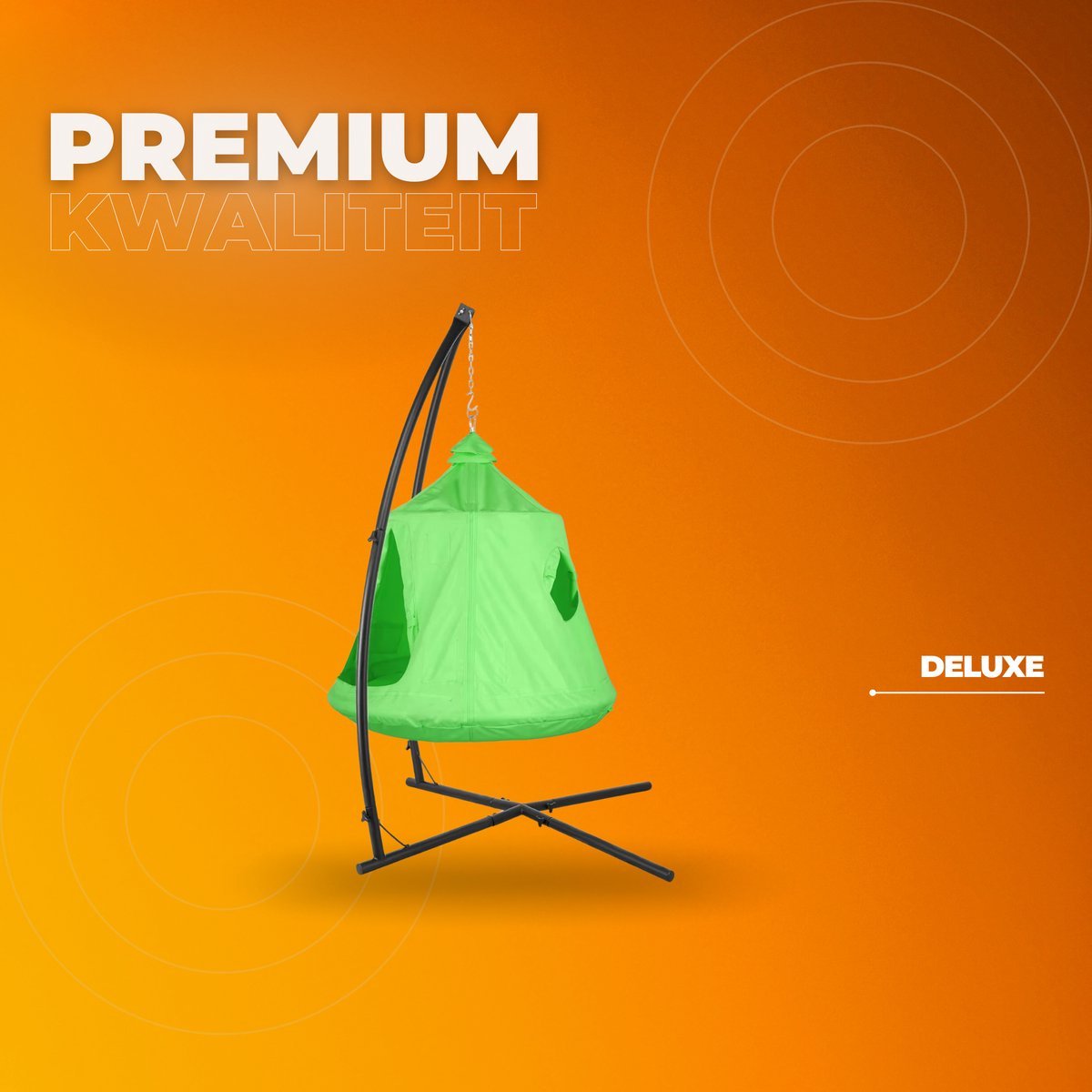 Egg hangstoel Valora - Voor kinderen - Hangmat X-standaard - met Boomentent - Speeltent Binnen en Buiten - Egg chair cocoon - Metalen Schommelstoel - Groen