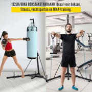 Bokszak standaard - 60KG - Zwarte Boksstandaard houder - Beugel - Verstelbaar 182 tot 230 cm Hoogte