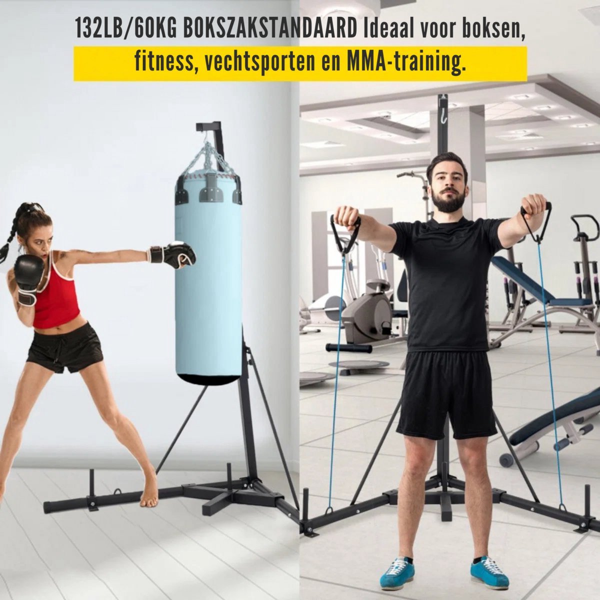 Bokszak standaard - 60KG - Zwarte Boksstandaard houder - Beugel - Verstelbaar 182 tot 230 cm Hoogte