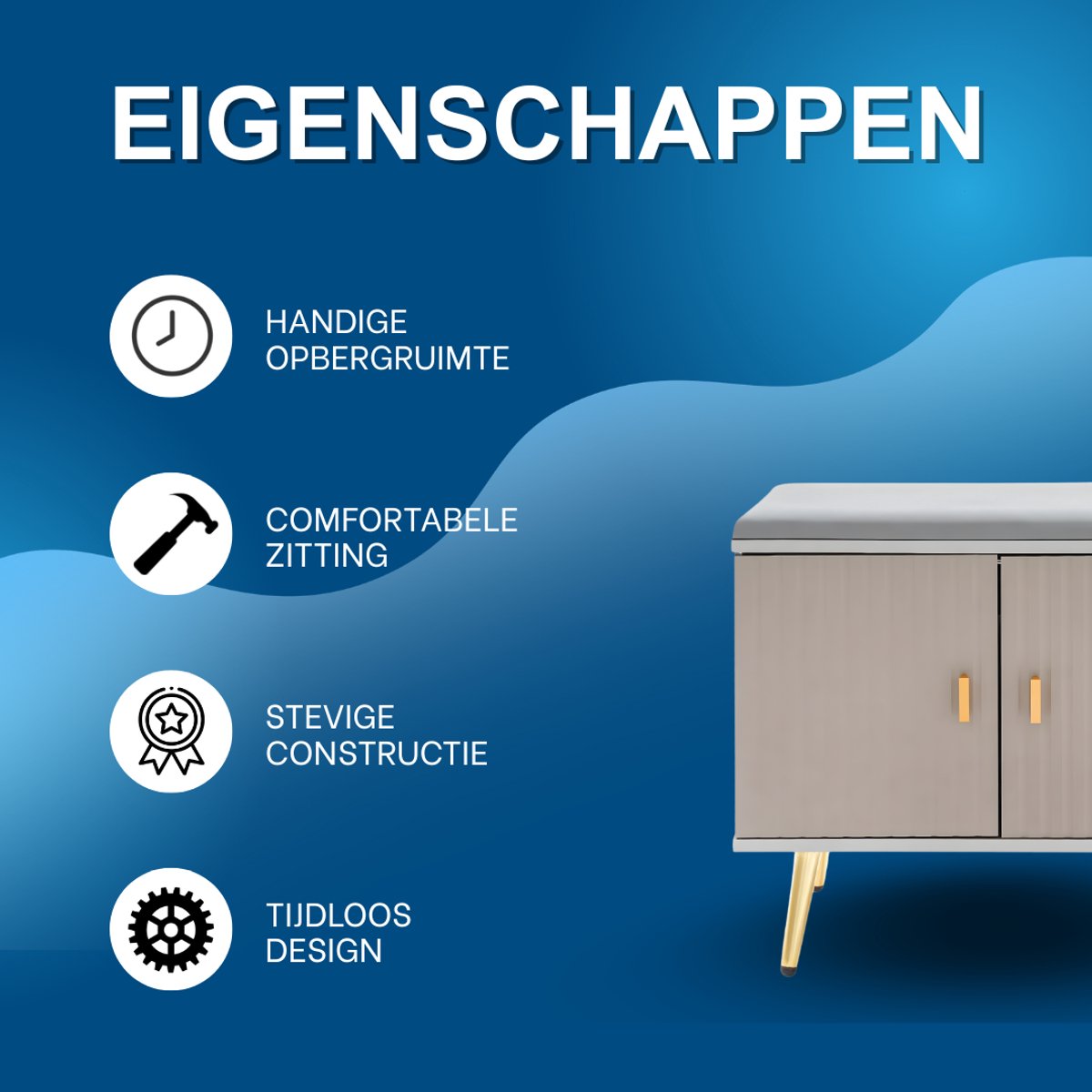 Schoenenbank - Opbergkast - Schoenenrek - Schoenenkast - Voor de hal of entree - met stoffen kussen - Lichtgrijs