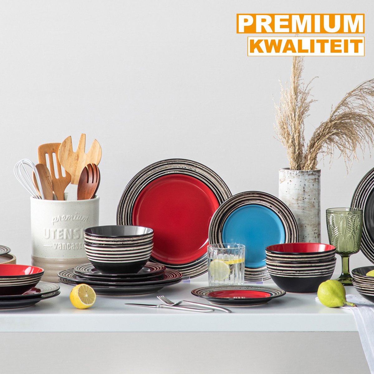 Sorella Serviesset - 16 delig - 4 persoons - Blauw - Dinerborden - Bordenset - Diepe borden - Ontbijtborden - Servies - Keukenservies