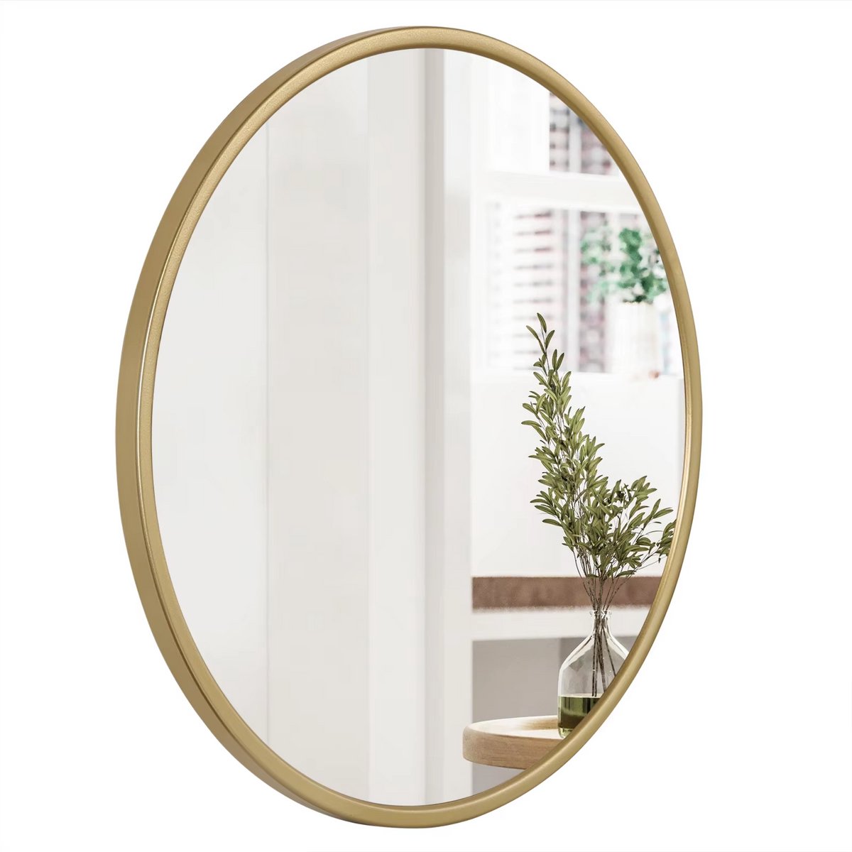 Ronde Spiegel - Voor Badkamer, Slaapkamer, Woonkamer en Hal - Moderne Wandspiegel met Gouden Metalen Frame - Stijlvolle Ophangdecoratie - 40x40cm