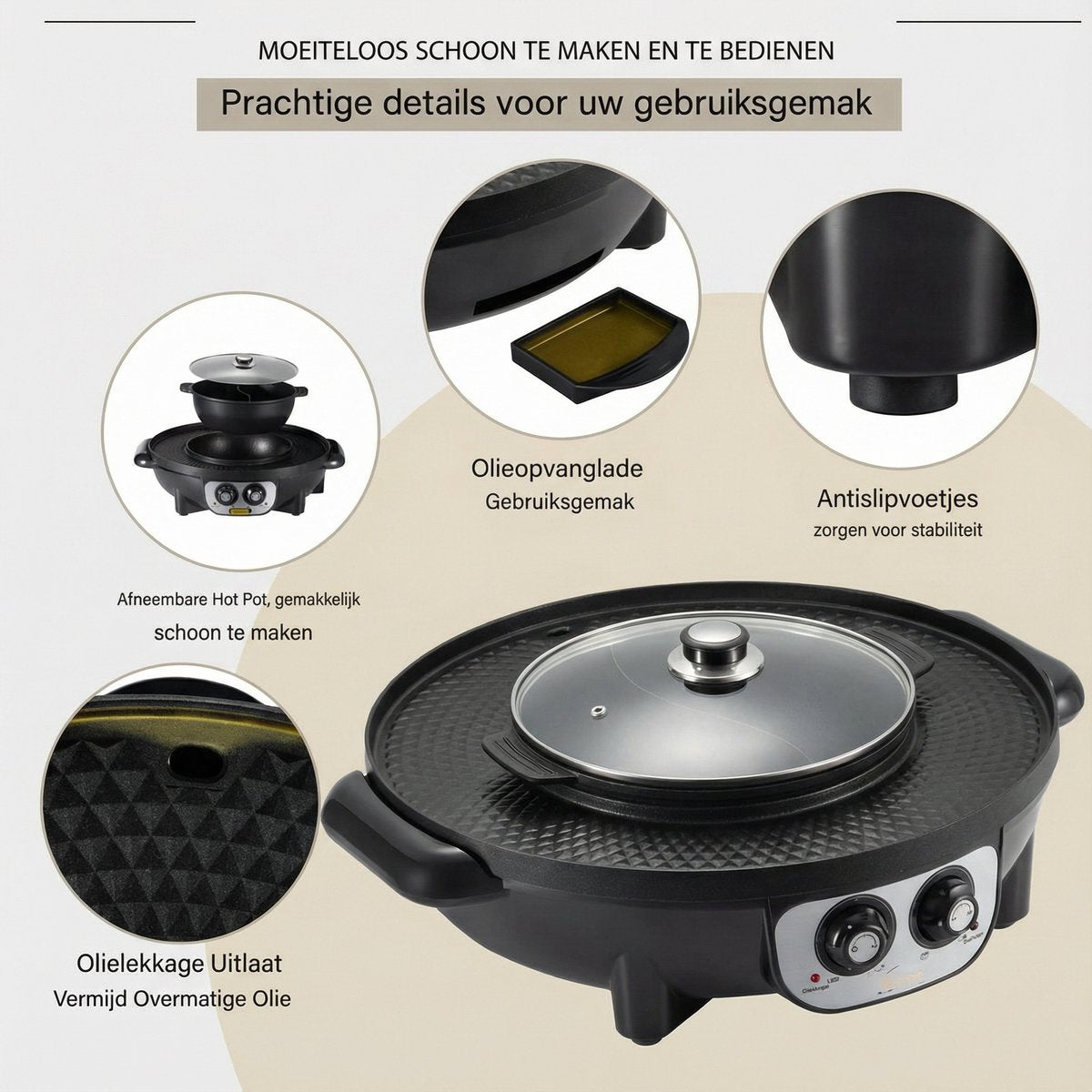 Koreaanse BBQ/Hotpot - Zwart - Koreaanse Grill - Inclusief Deksel
