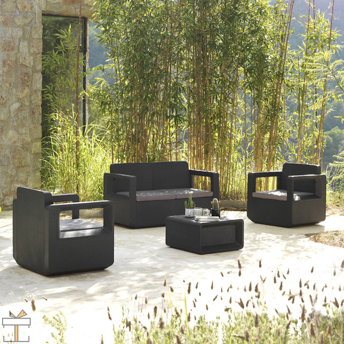 Happyment Luxe tuinset - 4 persoons - Loungeset tafel - Wasbare kussens - Tuinsets - Tuintafel met stoelen - Tuinmeubels