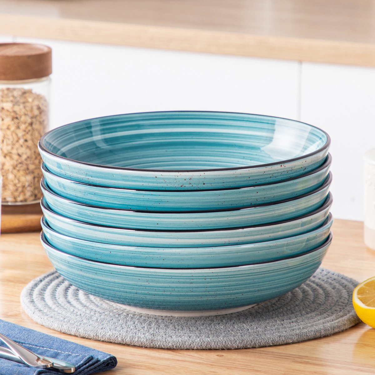Tida Serviesset - 6 delig - 6 persoons - Blauw - Dinerborden - Bordenset - Diepe borden - Ontbijtborden - Servies - Keukenservies