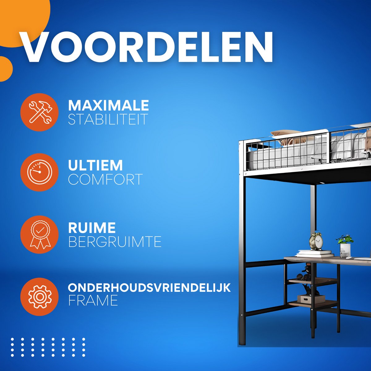 Luxe hoogslaper Retro - Voor kinderen - 90x200 cm - Met bureau - Kinderbed - stapelbed - Met Hoektrap, valbeveiliging en raam - Peuterbed