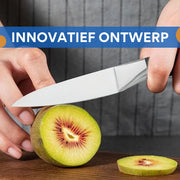4-delig Keukenmessenset- Messenset - Keukenmessen - Voor Vlees & Groente Snijden - Gehamerde Chopper Stijl - Roestvrij Staal & Rood Sandelhout