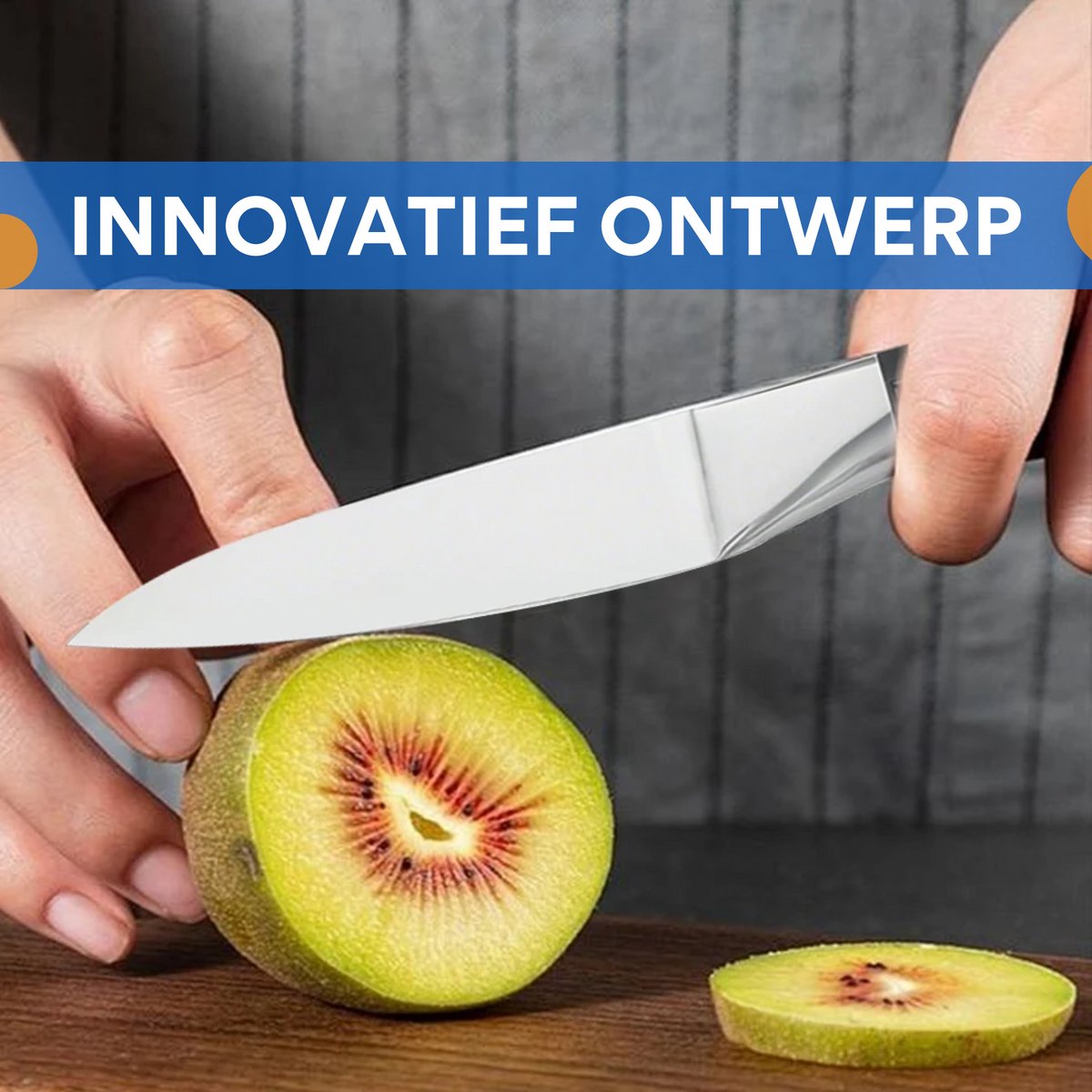 4-delig Keukenmessenset- Messenset - Keukenmessen - Voor Vlees & Groente Snijden - Gehamerde Chopper Stijl - Roestvrij Staal & Rood Sandelhout