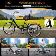 Driewieler Zyrell - Nevlo - 7 versnellingen - Fiets voor volwassenen en senioren - 24 Inch - Opvouwbare - Verstelbaar - Met mand - Voorrem - Zwart - 120KG
