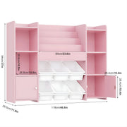 Speelgoedopbergkast – Kinderspeelkamer - Kinderboekenkast – Voor kinderen in kinderkamer of speelkamer – 6 verwijderbare dozen en 4-laags boekenplank – Roze