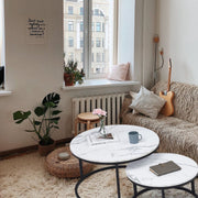 Salontafel - Marmour Look - Zwart Frame - Set van 2 - Rond - Luxe Ontwerp