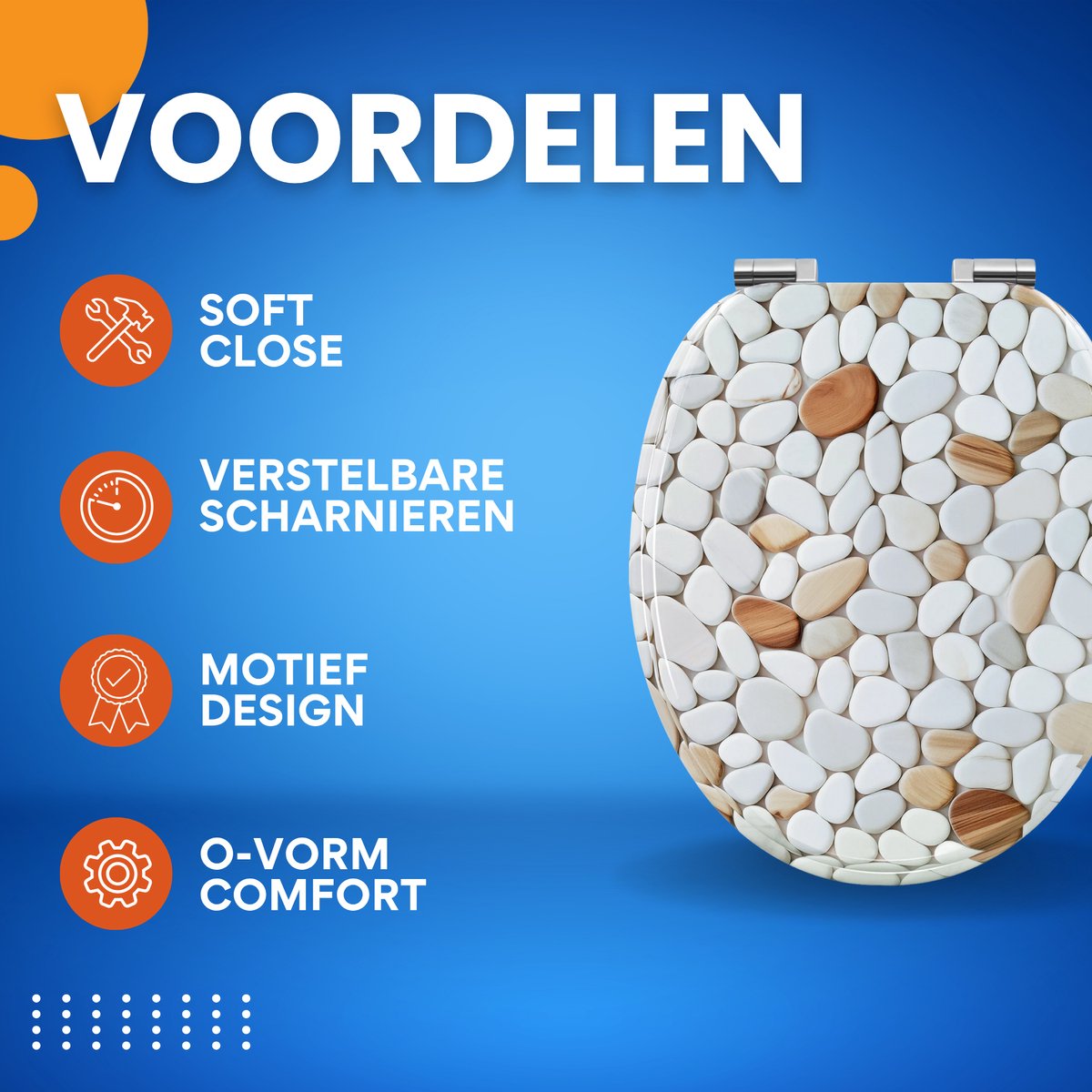 O-Vormige WC-Bril - Toiletbril - Voor Badkamer - Soft-Close Mechanisme & Verstelbare Scharnieren - Toiletdeksel met Motief