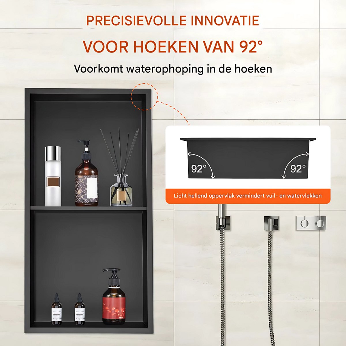 Douchenis PRO - Inbouwnis - Voor badkamer - Zeepopslag - Verzonken - 2 lagen - 33x33cm