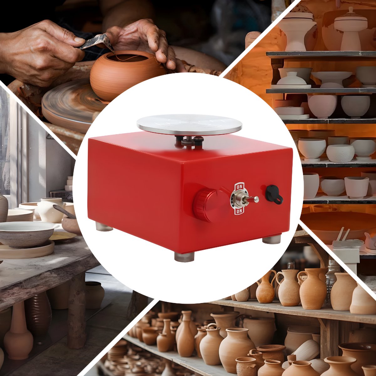 Mini pottenbakkersschijf - Draaischijf - Pottenbakken - Voor keramiek en klei - Elektrisch - Rood