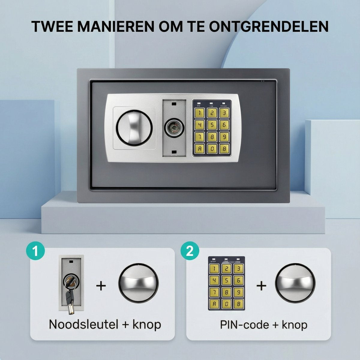 Brandwerende Waterdichte Veiligheidskluis Zyren - 2 Handmatige Override Sleutels - Veiligheidsbox met Dubbel Digitaal Toetsenbord en Sleutel