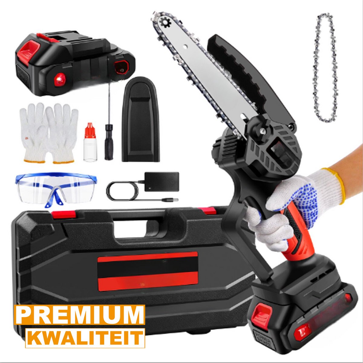 Mini Kettingzaag 15cm - Draadloze Elektrische Zaag - 21V Brusheloze Motor - 3000mAh Accu - Voor Hout & Tuinwerk