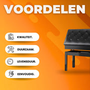 Pianobank zwart - Met opbergruimte - Pianokruk - Pianostoel - In hoogte verstelbaar