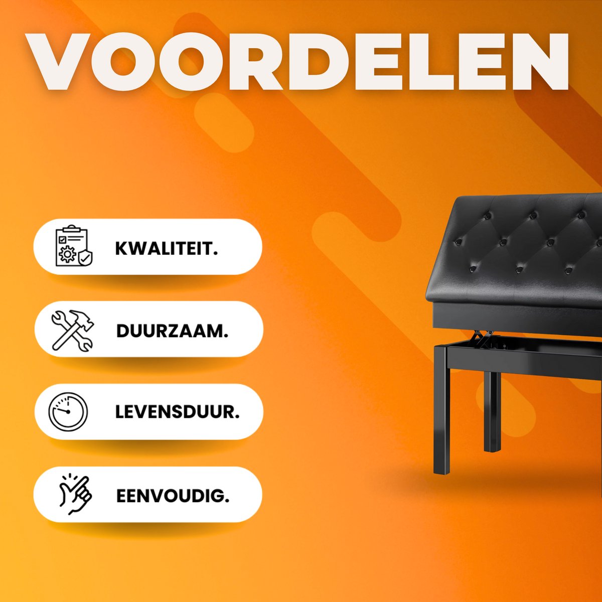 Pianobank zwart - Met opbergruimte - Pianokruk - Pianostoel - In hoogte verstelbaar